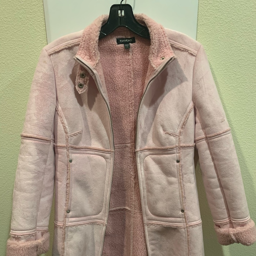 Bebe Jacket Coat Velour Pink Sz S Trench